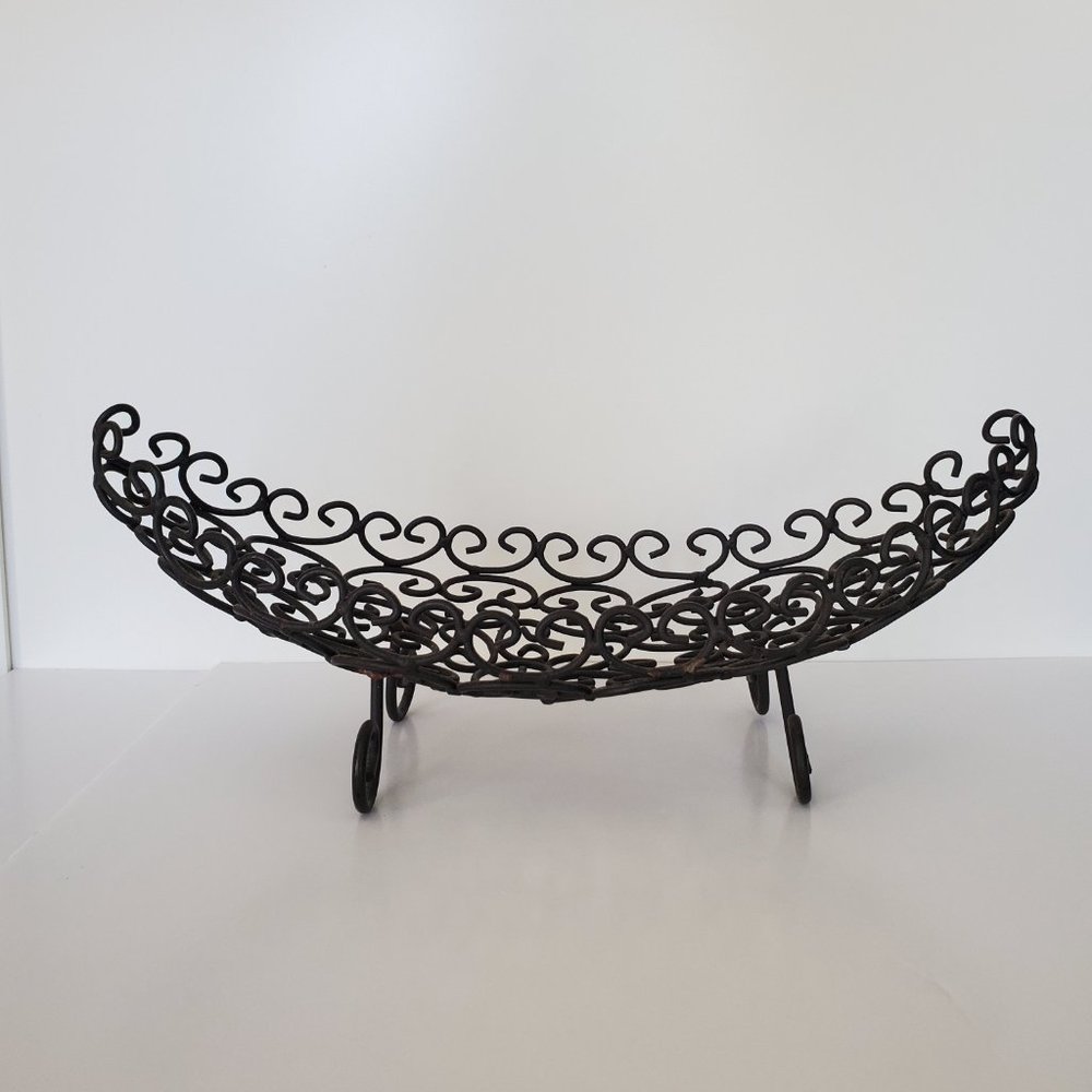Dark Metal Fruit Bowl Footed Boat Shape Display Shabby Chic Tuscan Baroque Chic - Picture 3 of 11